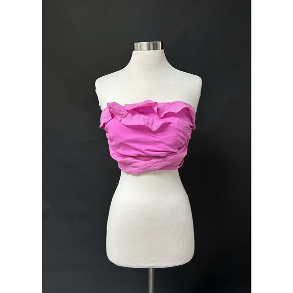 NEW Anthropologie Pink Ruffle Wrap and Tie Crop Tube Top (S) - Picture 10 of 12
